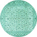 Round Machine Washable Persian Turquoise Traditional Area Rugs, wshtr3458turq