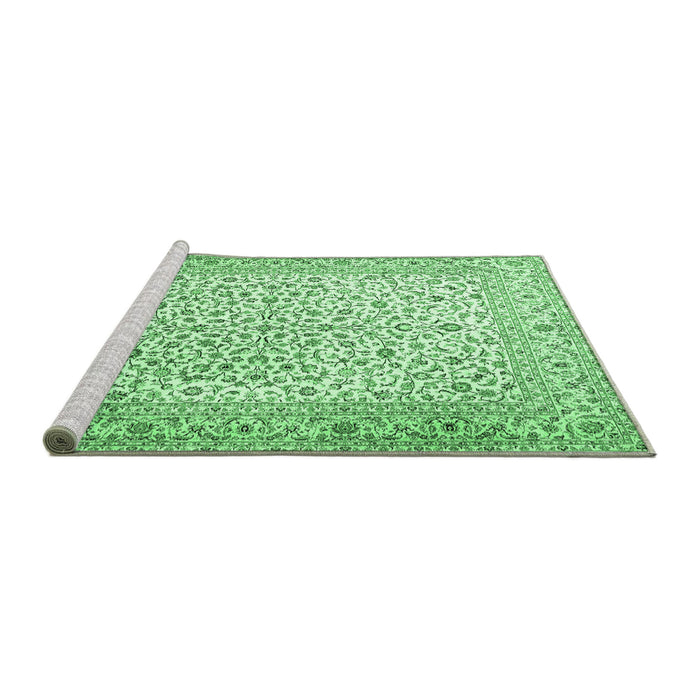 Sideview of Machine Washable Persian Emerald Green Traditional Area Rugs, wshtr3458emgrn