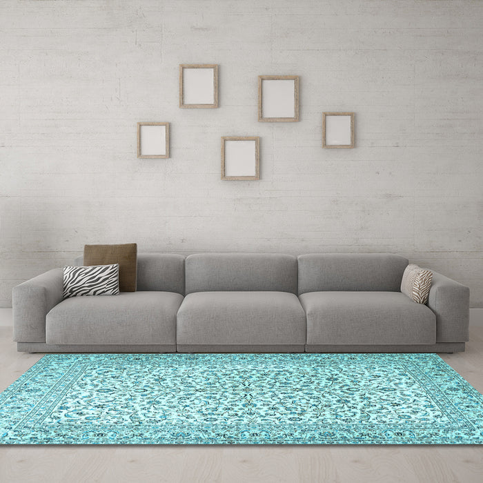 Machine Washable Persian Light Blue Traditional Rug in a Living Room, wshtr3458lblu