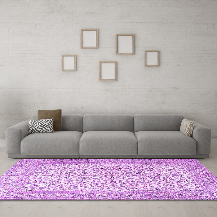Machine Washable Persian Purple Traditional Area Rugs in a Living Room, wshtr3458pur
