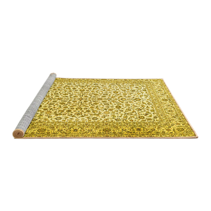 Sideview of Machine Washable Persian Yellow Traditional Rug, wshtr3458yw