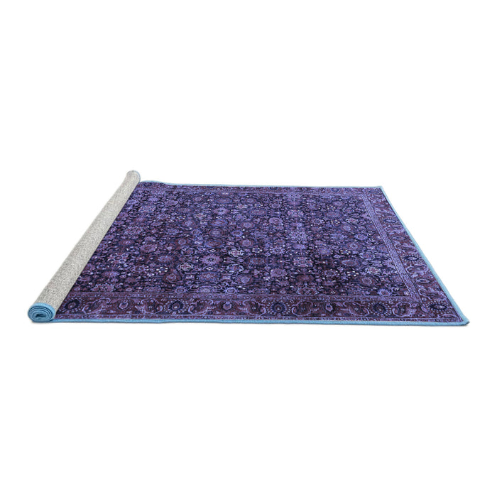Sideview of Machine Washable Persian Blue Traditional Rug, wshtr3459blu