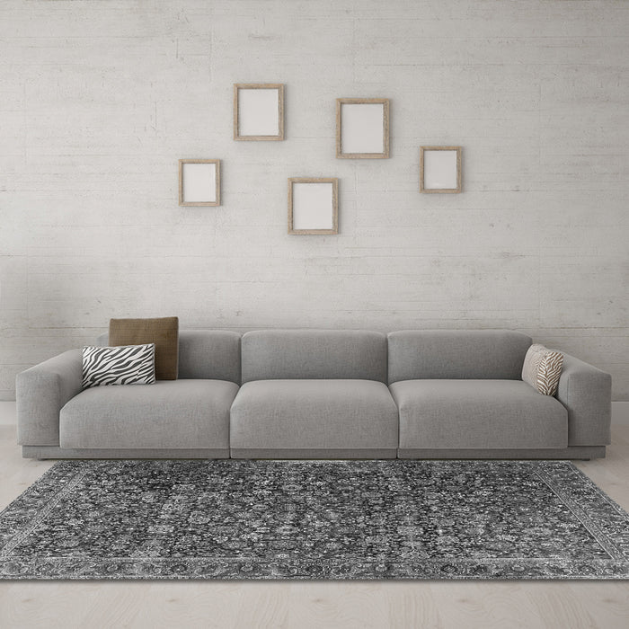 Machine Washable Persian Gray Traditional Rug in a Living Room,, wshtr3459gry