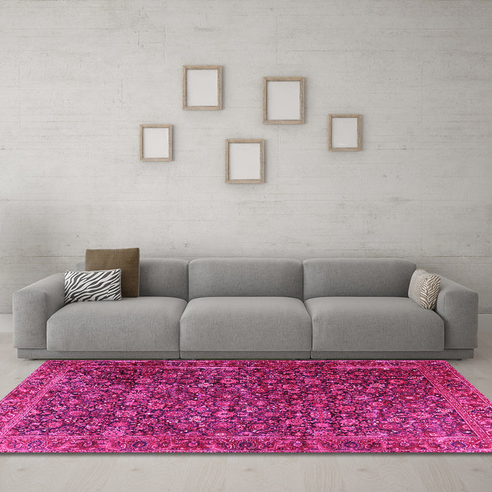 Machine Washable Persian Pink Traditional Rug in a Living Room, wshtr3459pnk