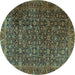 Round Machine Washable Persian Turquoise Traditional Area Rugs, wshtr3459turq