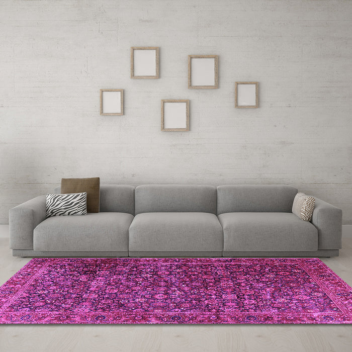 Machine Washable Persian Purple Traditional Area Rugs in a Living Room, wshtr3459pur