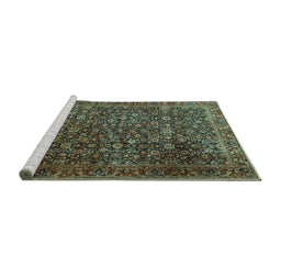 Sideview of Machine Washable Persian Turquoise Traditional Area Rugs, wshtr3459turq