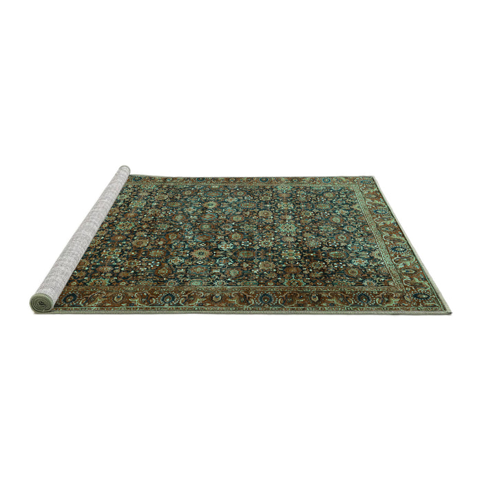 Sideview of Machine Washable Persian Turquoise Traditional Area Rugs, wshtr3459turq
