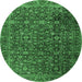 Round Machine Washable Persian Emerald Green Traditional Area Rugs, wshtr3459emgrn