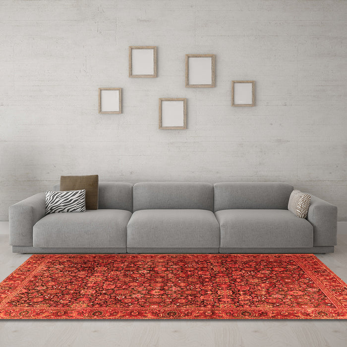 Machine Washable Persian Orange Traditional Area Rugs in a Living Room, wshtr3459org
