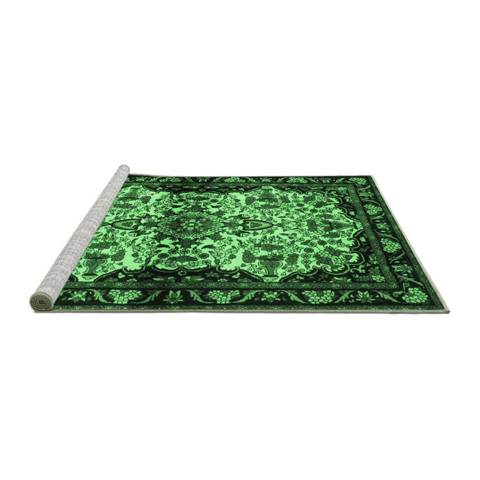 Sideview of Machine Washable Persian Emerald Green Traditional Area Rugs, wshtr345emgrn