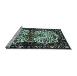 Sideview of Machine Washable Persian Light Blue Traditional Rug, wshtr345lblu