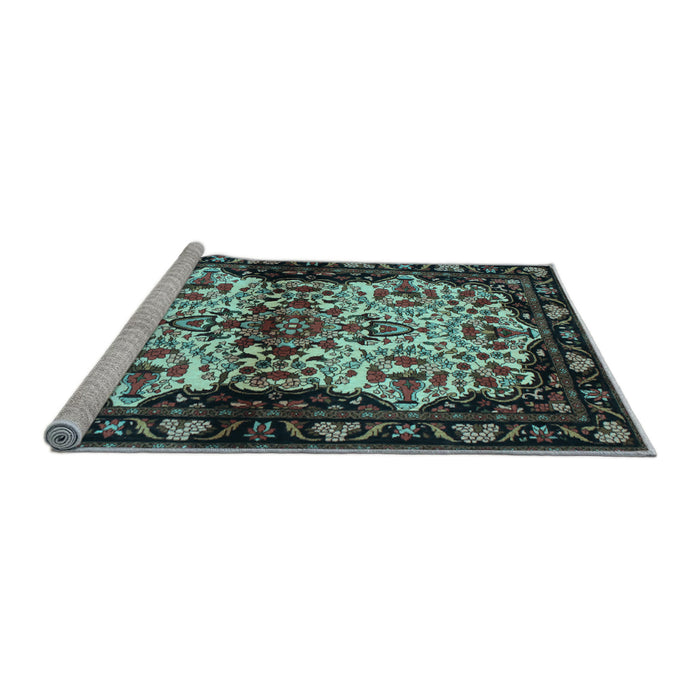Sideview of Machine Washable Persian Light Blue Traditional Rug, wshtr345lblu