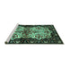 Sideview of Machine Washable Persian Turquoise Traditional Area Rugs, wshtr345turq