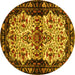 Round Machine Washable Persian Yellow Traditional Rug, wshtr345yw