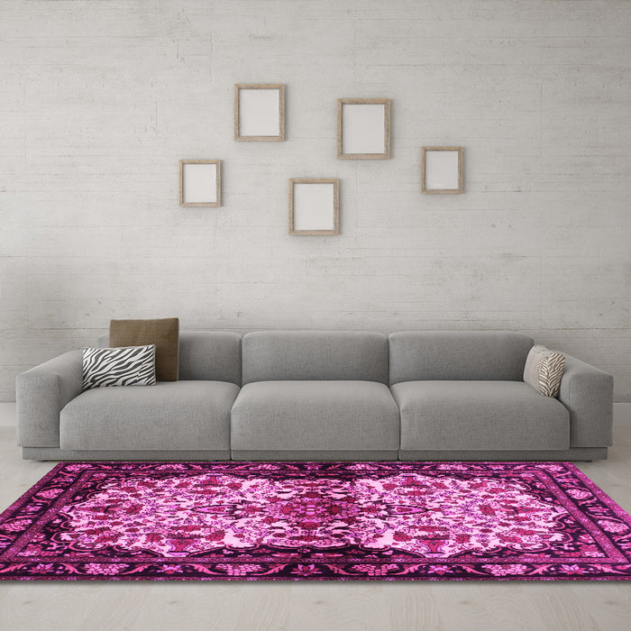 Machine Washable Persian Pink Traditional Rug in a Living Room, wshtr345pnk
