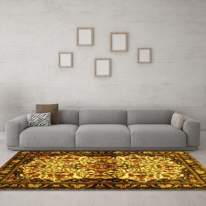 Machine Washable Persian Yellow Traditional Rug in a Living Room, wshtr345yw