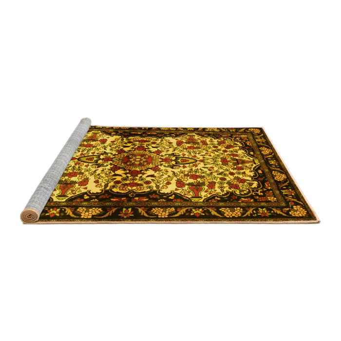 Sideview of Machine Washable Persian Yellow Traditional Rug, wshtr345yw