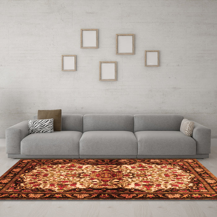 Machine Washable Persian Orange Traditional Area Rugs in a Living Room, wshtr345org