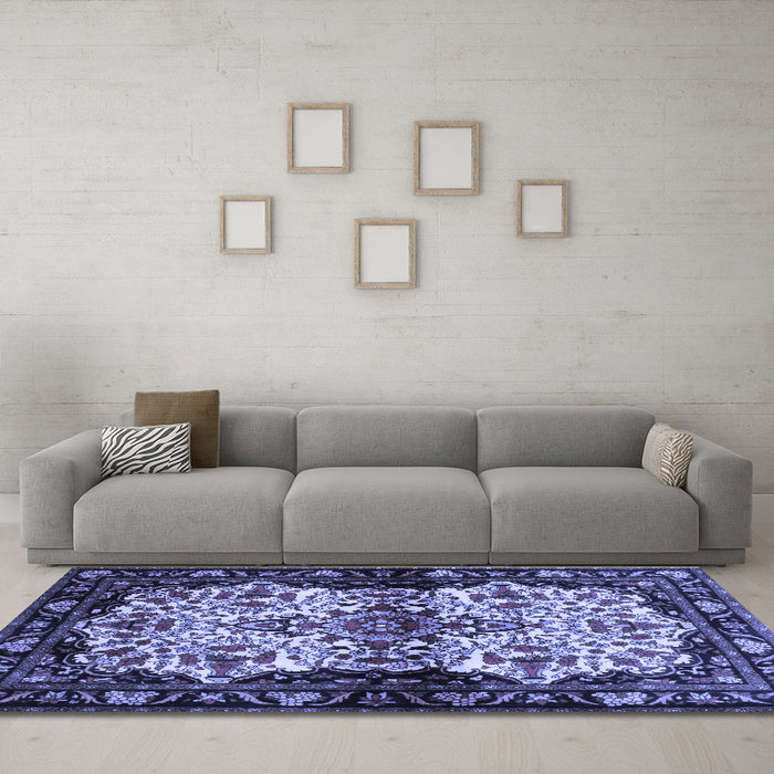 Machine Washable Persian Blue Traditional Rug in a Living Room, wshtr345blu