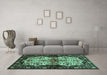 Machine Washable Persian Turquoise Traditional Area Rugs in a Living Room,, wshtr345turq