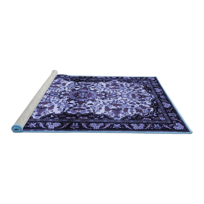 Sideview of Machine Washable Persian Blue Traditional Rug, wshtr345blu