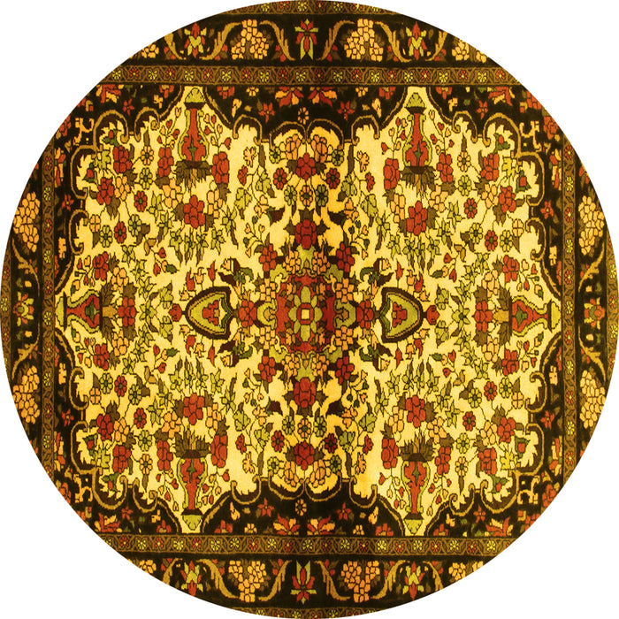 Round Persian Yellow Traditional Rug, tr345yw