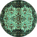 Round Machine Washable Persian Turquoise Traditional Area Rugs, wshtr345turq