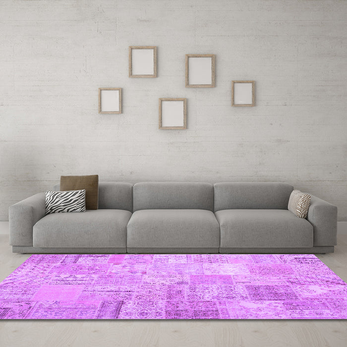 Machine Washable Patchwork Purple Transitional Area Rugs in a Living Room, wshtr3460pur