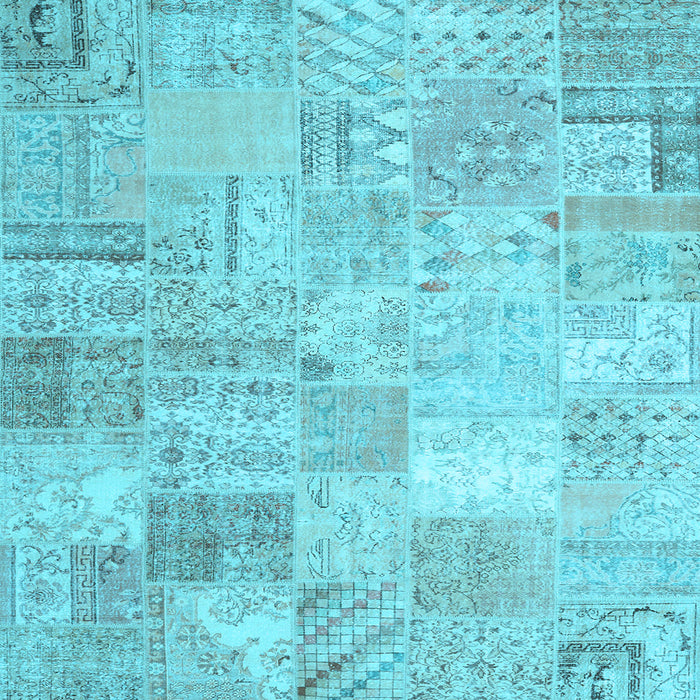 Square Machine Washable Patchwork Light Blue Transitional Rug, wshtr3460lblu