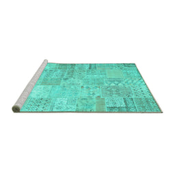 Sideview of Machine Washable Patchwork Turquoise Transitional Area Rugs, wshtr3460turq