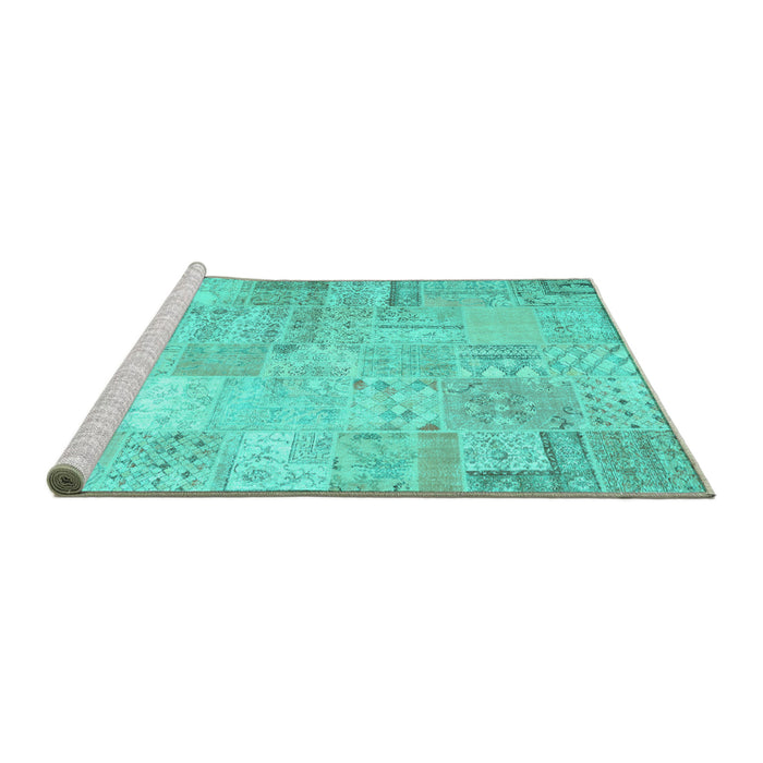 Sideview of Machine Washable Patchwork Turquoise Transitional Area Rugs, wshtr3460turq