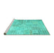 Sideview of Machine Washable Patchwork Turquoise Transitional Area Rugs, wshtr3460turq
