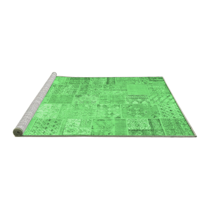 Sideview of Machine Washable Patchwork Emerald Green Transitional Area Rugs, wshtr3460emgrn