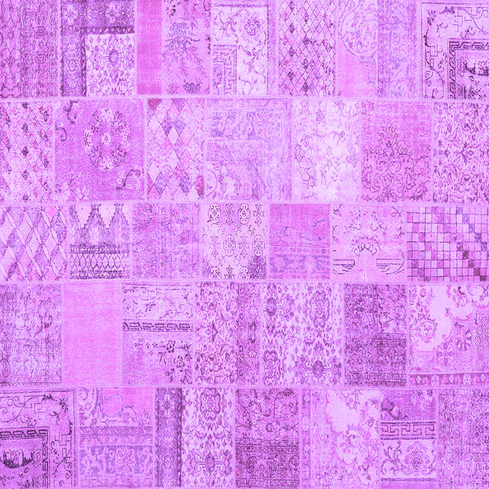 Square Machine Washable Patchwork Purple Transitional Area Rugs, wshtr3460pur