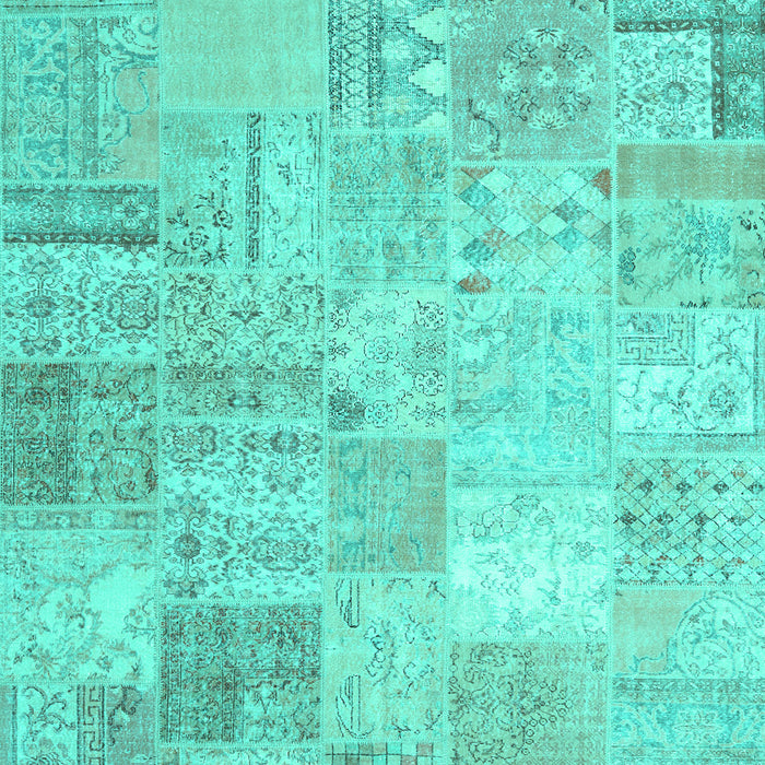 Machine Washable Patchwork Turquoise Transitional Area Rugs, wshtr3460turq