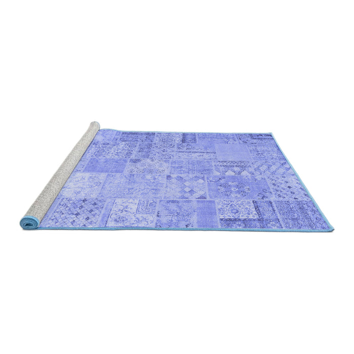 Sideview of Machine Washable Patchwork Blue Transitional Rug, wshtr3460blu