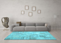 Machine Washable Patchwork Light Blue Transitional Rug, wshtr3460lblu