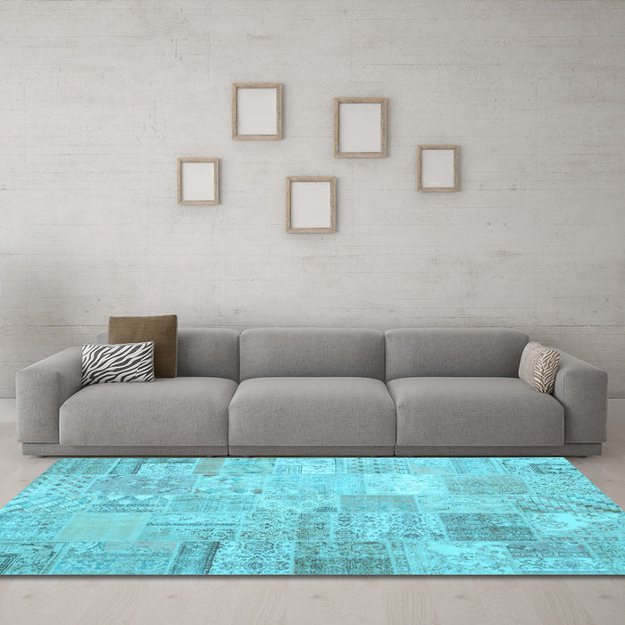 Machine Washable Patchwork Light Blue Transitional Rug in a Living Room, wshtr3460lblu
