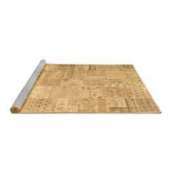 Sideview of Machine Washable Patchwork Brown Transitional Rug, wshtr3460brn