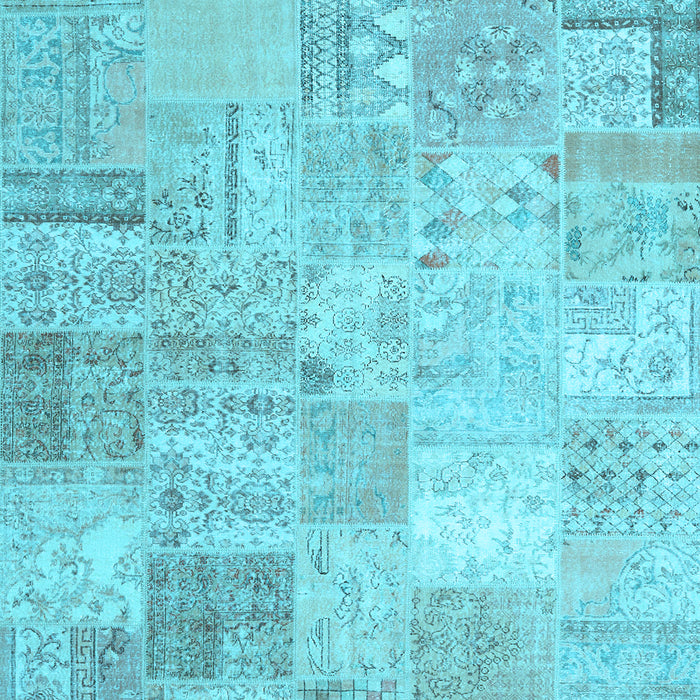 Machine Washable Patchwork Light Blue Transitional Rug, wshtr3460lblu