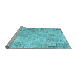Sideview of Machine Washable Patchwork Light Blue Transitional Rug, wshtr3460lblu