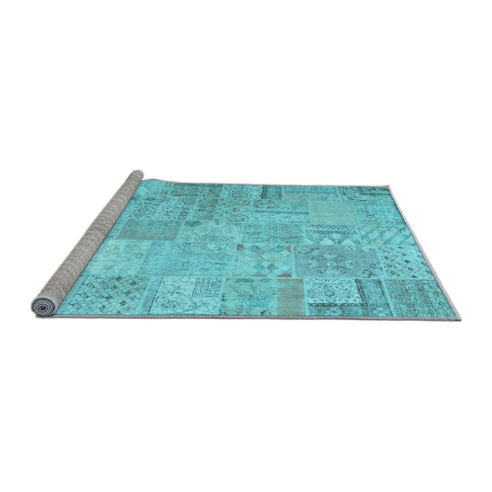 Sideview of Machine Washable Patchwork Light Blue Transitional Rug, wshtr3460lblu