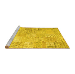 Sideview of Machine Washable Patchwork Yellow Transitional Rug, wshtr3460yw