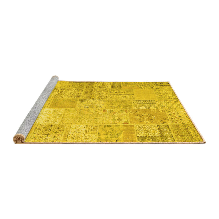 Sideview of Machine Washable Patchwork Yellow Transitional Rug, wshtr3460yw