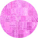Round Machine Washable Patchwork Pink Transitional Rug, wshtr3460pnk