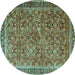 Round Machine Washable Persian Turquoise Traditional Area Rugs, wshtr3461turq