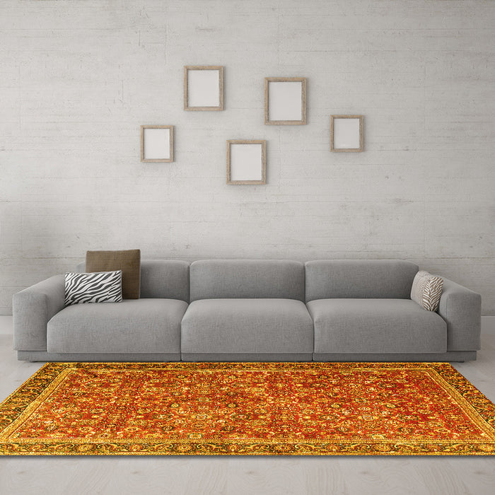 Machine Washable Persian Yellow Traditional Rug in a Living Room, wshtr3461yw