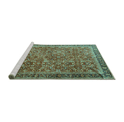Sideview of Machine Washable Persian Turquoise Traditional Area Rugs, wshtr3461turq