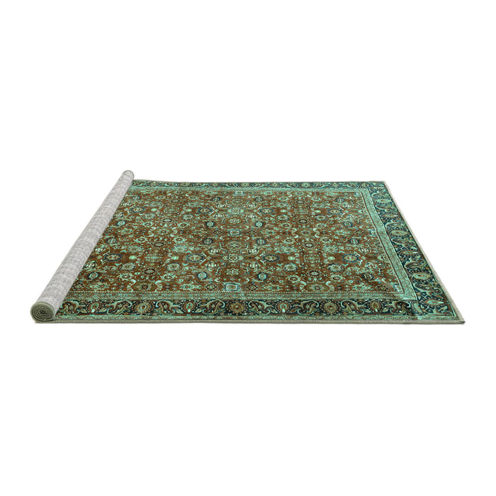 Sideview of Machine Washable Persian Turquoise Traditional Area Rugs, wshtr3461turq